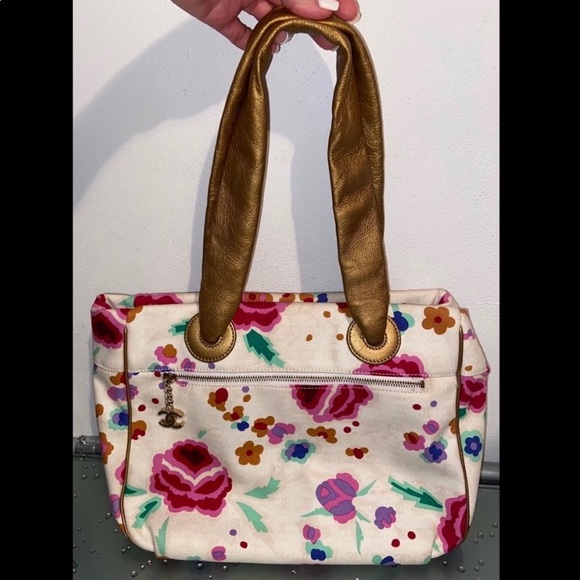 Chanel Rare Floral CC Canvas w/Gold Leather Bag